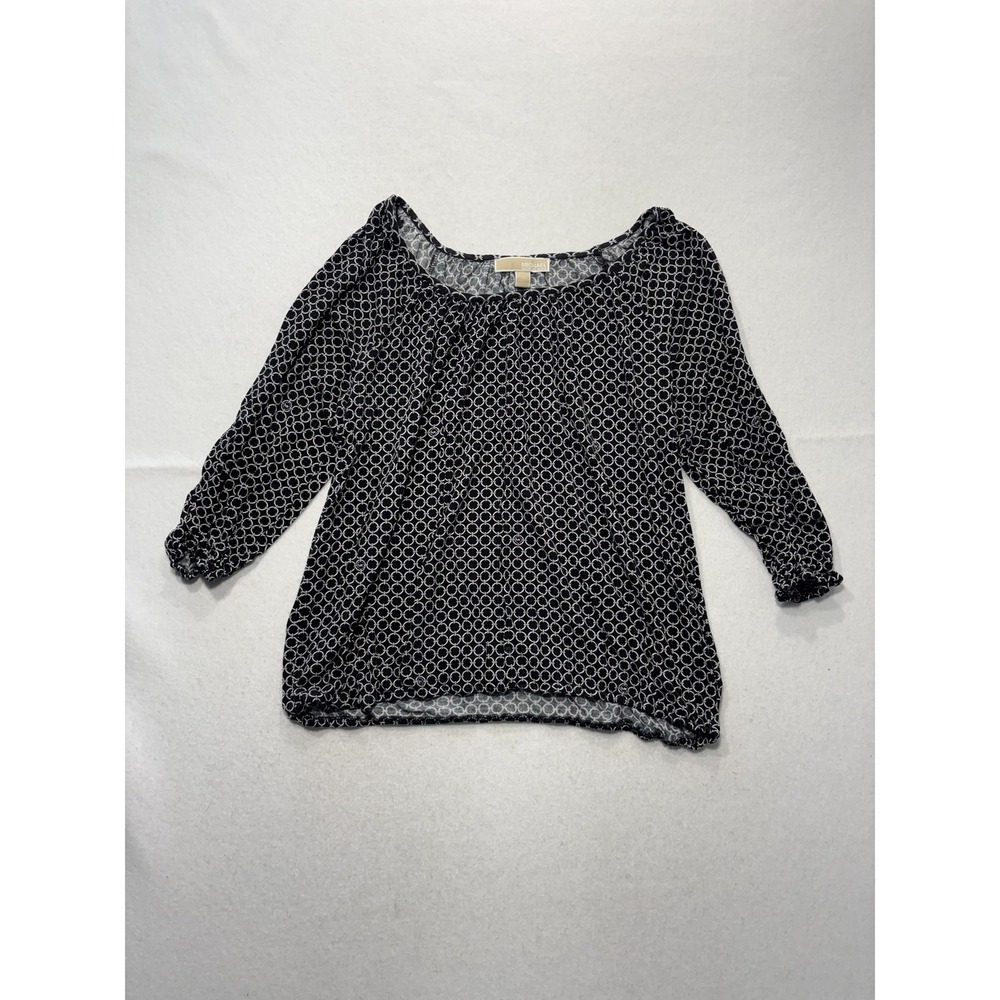 MICHAEL Michael Kors Blouse Womens XL Black Geometric Scoop Neck 3/4 Sleeve